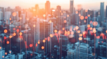 Aufkleber - Abstract Cityscape with Data Grid and Blurry Lights