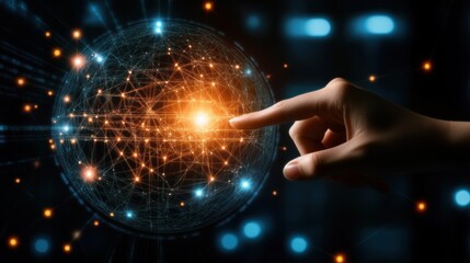 Aufkleber - Hand Interacting with a Glowing Networked Globe