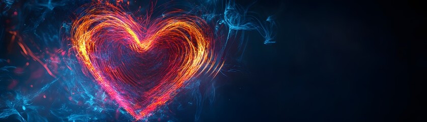 Poster - A vibrant heart shape created with colorful light trails against a dark background, symbolizing love and passion.