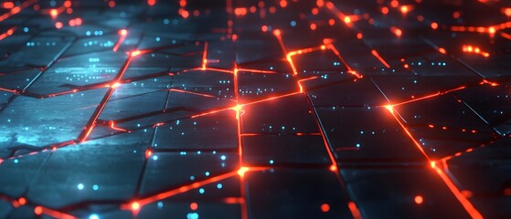 Poster - A vibrant digital landscape showcasing glowing circuitry, merging technology with art, ideal for innovation and futuristic themes.