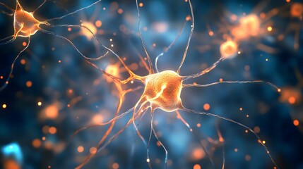Poster - Close-up of vibrant neurons with glowing connections, showcasing intricate neural networks and organic textures.