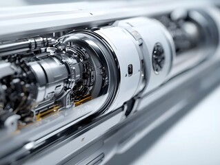 Poster - Close-up view of a futuristic machine part showcasing intricate robotic components and innovative engineering designs.