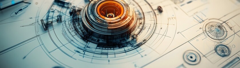 Poster - Futuristic abstract technology design with circular elements and intricate details, perfect for digital art and innovation concepts.