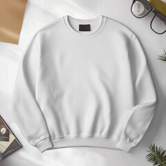 unisex  white blank sweatshirt template, natural shape on invisible mannequin, for your design mockup for print, isolated on white clean background.