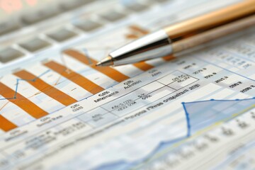 Poster - pen is pointing at a financial chart showing growth potential in business