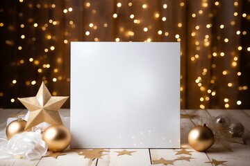 Blank card with golden ornaments and festive decorations