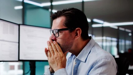 Poster - Unhappy Sad Developer Programmer Man In Stress Coding Software