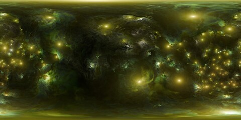 Wall Mural - 360-degree cosmic panorama with vibrant stars and yellow nebula clouds