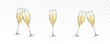 © Kindlena - Champagne or white wine glasses set isolated on transparent background. Vector greating Happy New Year alcohol toast wineglass. 3d festive wedding event elements with golden drink