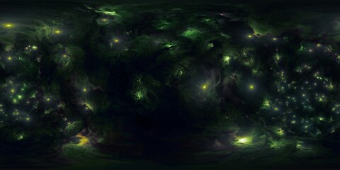 Wall Mural - 12K HDRi Space Environment Map with Green Nebula and Stars in Seamless 360 Degree Skybox for VR and Game Development