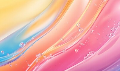 Iridescent colorful abstract background with bubbles, fluid texture pastel tones curvy wavy good vibes