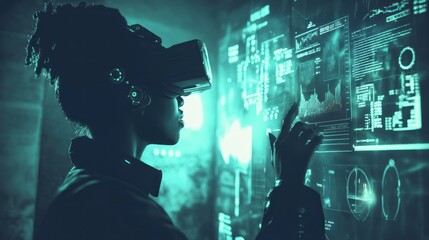 Poster - A Silhouette of a Person Interacting with a Virtual Reality Display