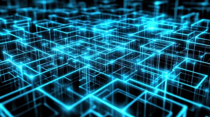 Poster - Abstract 3D Structure with Glowing Blue Lines
