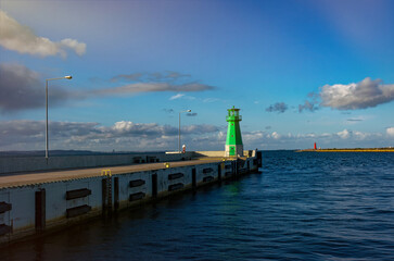 Vintage lighthouse in the port of Gdansk, Baltic Sea