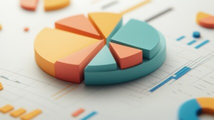 Poster - Colorful 3D Pie Chart on White Background with Grid Lines