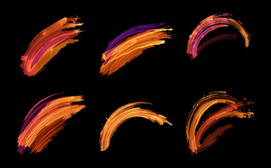 Wall Mural - modern neon orange gradient brush stroke, black background, arc and line, stylized watercolor