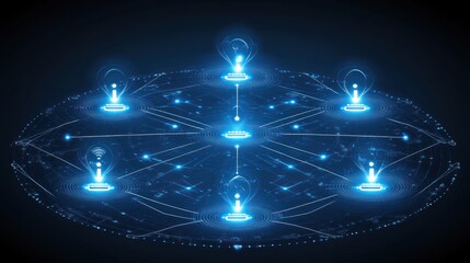 Aufkleber - Blue glowing abstract network of nodes and lines