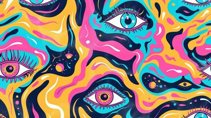  Abstract Psychedelic Artwork Featuring Multiple Eyes and Swirling Colors