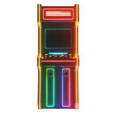 Poster - Vintage arcade game console machine with colorful neon lights glowing in the dark