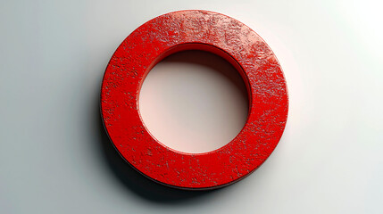 Canvas Print - A single, red, textured, circular ring on a white background.