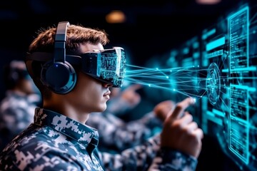 Aufkleber - Data stream visualizations in a futuristic environment where information flows as 3D holographic lines, with cyber warriors navigating these streams to protect critical networks