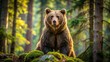 © Sayfar - Brown bear in powerful pose with forest background high angle view