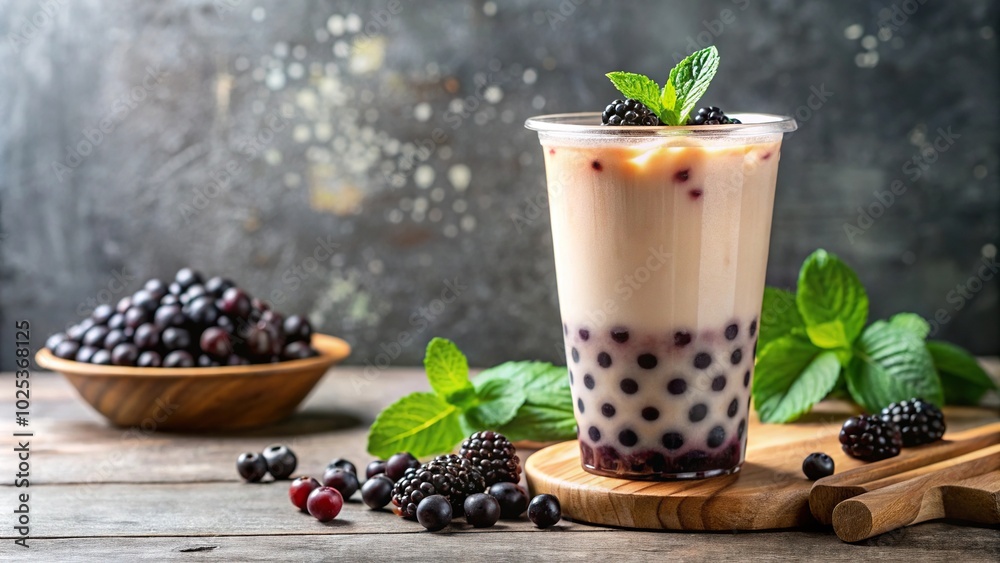 Bubble tea boba with tapioca pearls in wide-angle shot Stock Photo ...