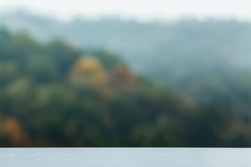 Poster - Empty table displaying beautiful landscape background