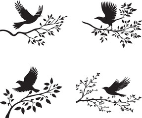 silhouette of a bird taking flight from a tree branch, set of birds vector icon
