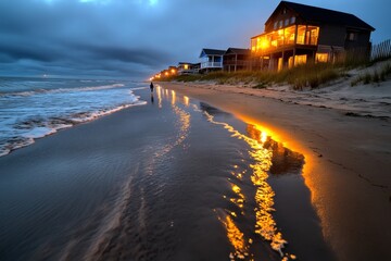 Aufkleber - Early morning beach walk, with a person strolling along the shore as the sun rises, the soft light reflecting off the water and sand