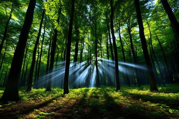 Poster - Early morning in a fairy-tale forest, where woodland creatures rise with the first light, and magical mist swirls through the trees as the day begins