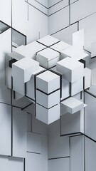 Vector Abstract geometric shape from gray cubes. White squares