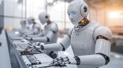 Aufkleber - Humanoid Robot Working on a Circuit Board in a Factory Setting