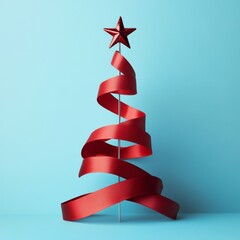 A red ribbon Christmas tree with a star topper on a blue background celebrating festive cheer with a medical theme