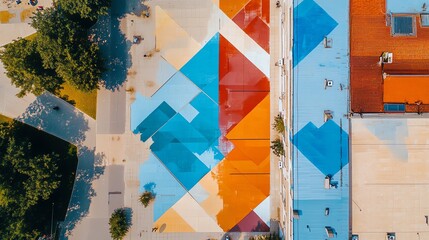 aerial view of colorful urban plaza