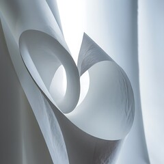 Close up view of curved paper sheet on white background