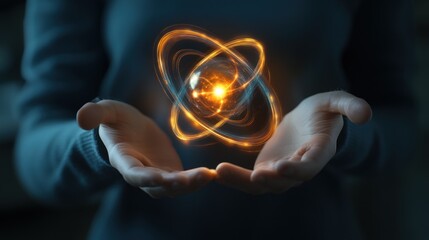 Poster - Person Holding a Glowing Atomic Structure in Their Hands