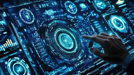 Poster - Hand Interacting With a Futuristic Digital Interface