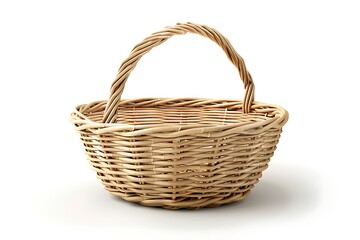 Stylish wicker basket on white background