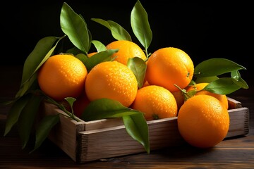 Fresh Oranges on wooden background