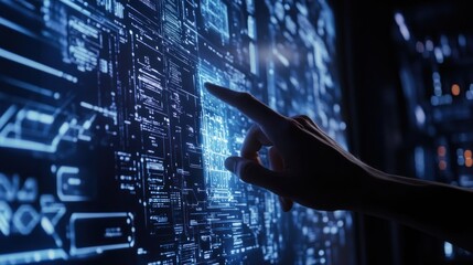 Poster - Hand Interacting with a Futuristic Blue Digital Interface