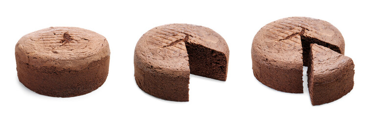 Sticker - Tasty chocolate sponge cakes isolated on white, set