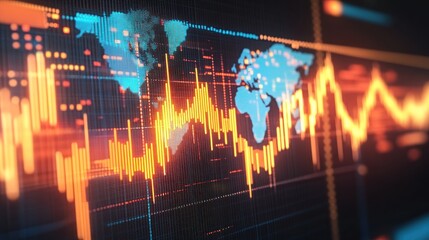 Aufkleber - World Map with Orange and Blue Lines Overlaid on a Grid