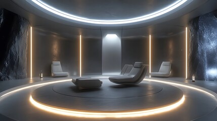 Wall Mural - Empty unfurnished futuristic round shape interior design room.