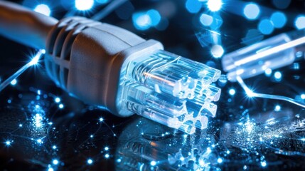 Poster - Ethernet Cable with Abstract Lights Background