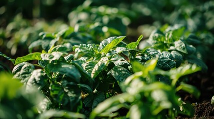 Poster - Fresh Green Spinach Leaves in Organic Farming