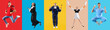 © Pixel-Shot - Set of different jumping people on color background