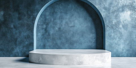 Wall Mural - 3d room with gradient blue wall and empty floor: marble or concrete textured stand for product displ