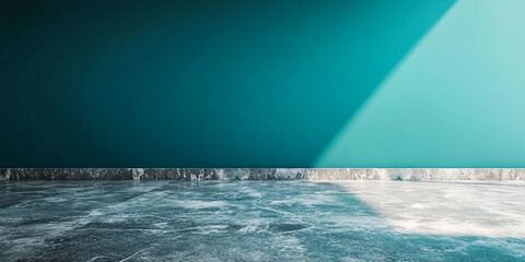 Wall Mural - 3d room with gradient blue wall and empty floor: marble or concrete textured stand for product displ