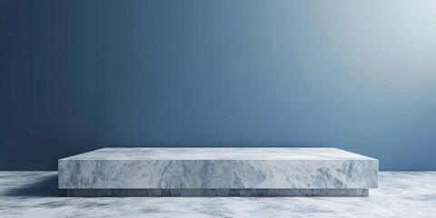 Wall Mural - 3d room with gradient blue wall and empty floor: marble or concrete textured stand for product displ
